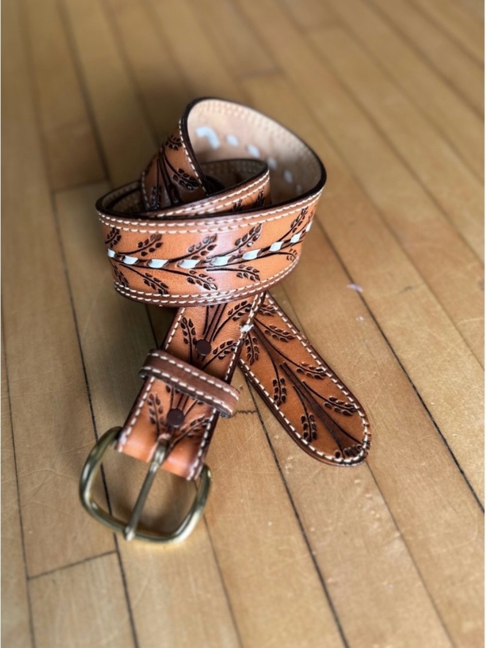 Southwestern Belts 1.75" Whipstitch Tooled Leather Belt Brown 34